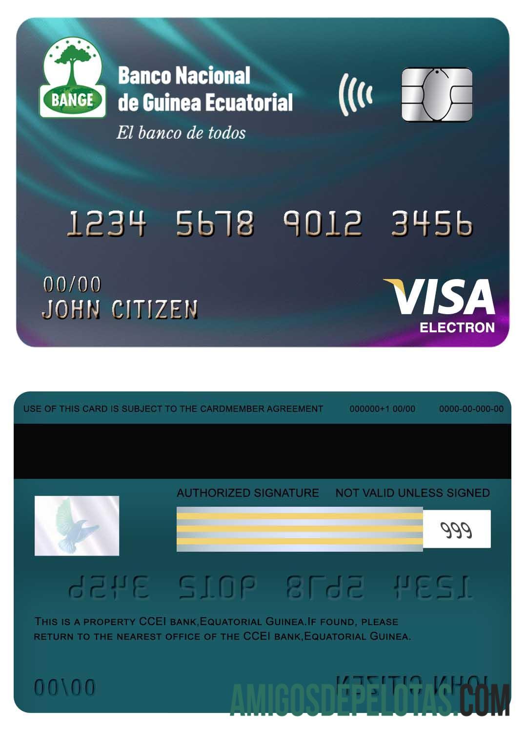 Cartão Visa Electron do Banco Nacional da Guiné Equatorial exemplo real